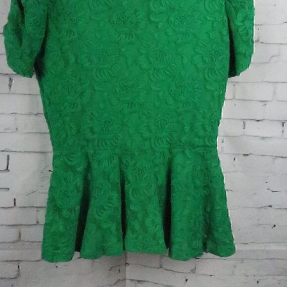 INC INTERNATIONAL CONCEPTS GREEN FLORAL LACE PEPLUM TOP WITH RUCHED SLEEVES - Picture 7 of 11